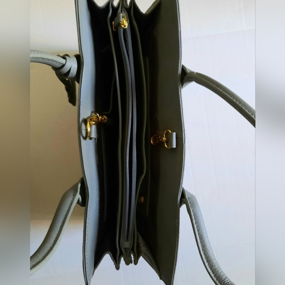 Joy and Iman Large Gray Leather Handbag, Tote - Picture 4 of 14